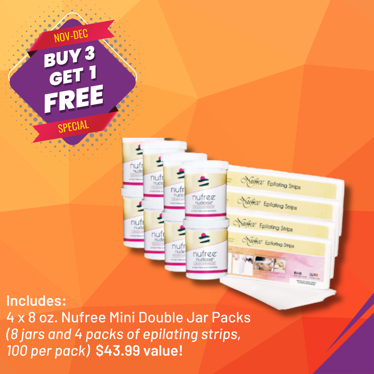 Nufree Buy 3 Get 1 Free, Mini Double Jar Pack, 8 oz