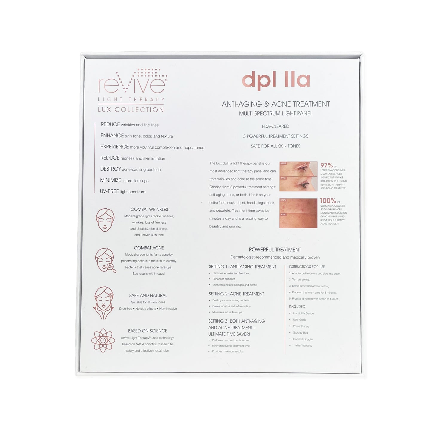 Lux dpl lla LED Wrinkle Reduction & Acne Treatment Panel by reVive Light Therapy