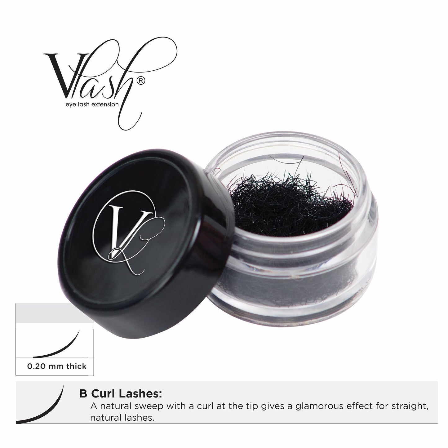 Lash Extensions, Strips, Acces 10mm VLash B Curl Jar Lashes / .20mm thick