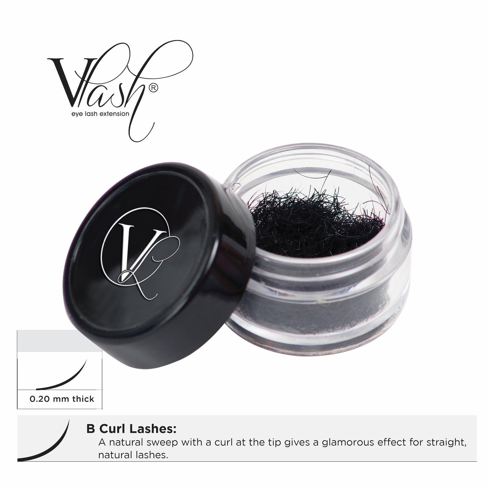 Lash Extensions, Strips, Acces 11mm VLash B Curl Jar Lashes / .20mm thick