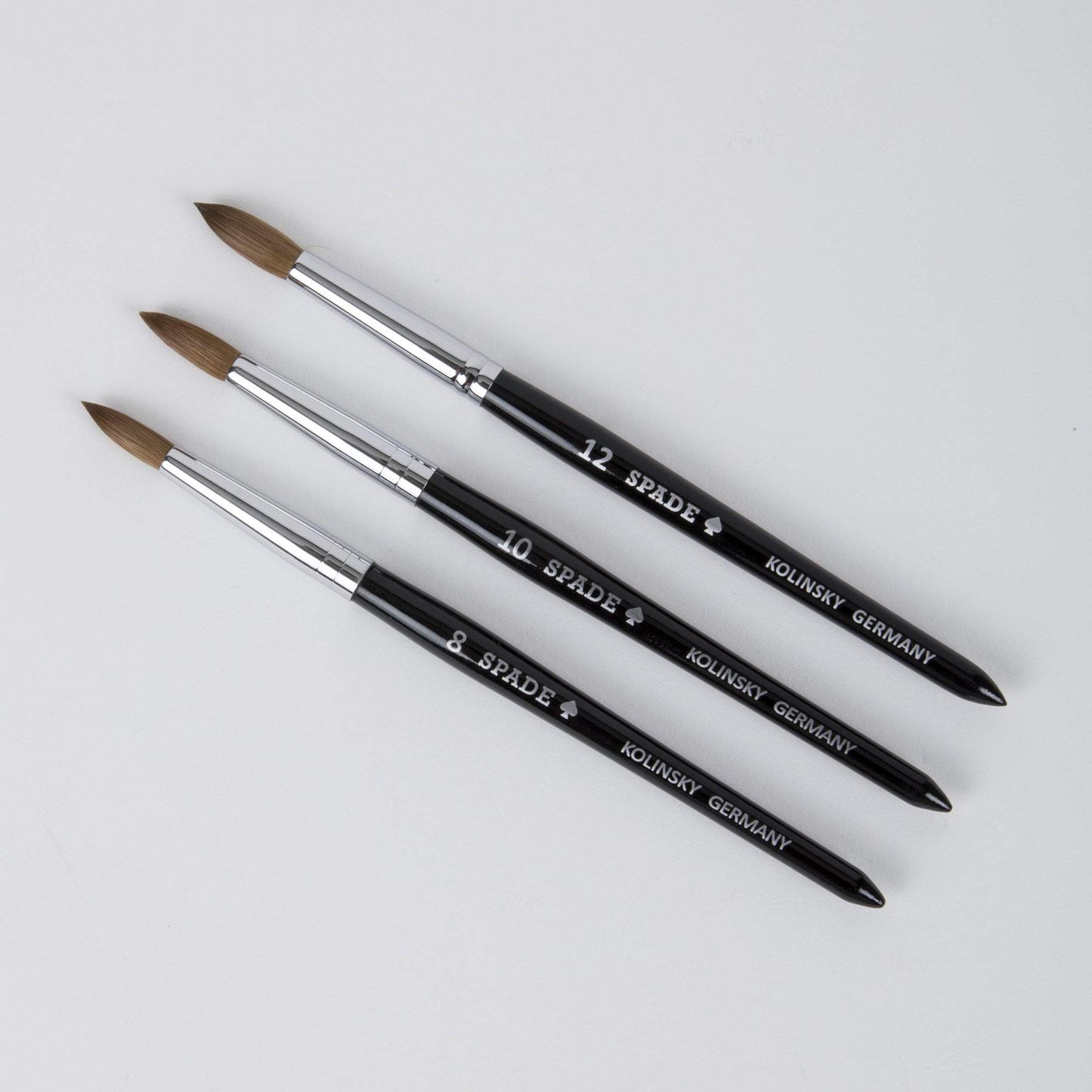 Nail Brushes & Cuticle Pushers Spade Kolinsky Acrylic Brush, Black #8, #10, and #12