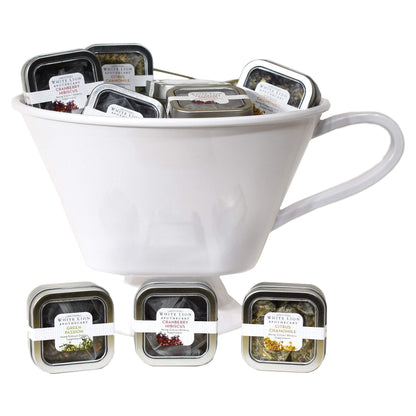 Tea & Snacks Hemp Extract Infused Tea 48-5ct Sample Tins, Mixed Case with Teacup Display