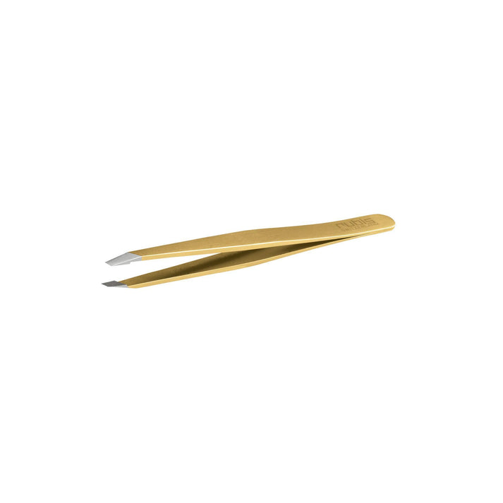 Rubis Tweezers, Slanted Tip, Stainless Steel, Gold, 3.75